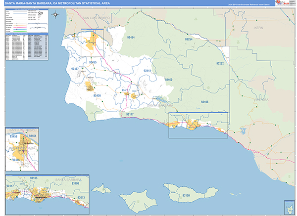 Santa Maria-Santa Barbara Metro Area Wall Map Basic Style